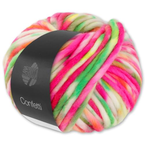 Frida's Wollhaus Lana Grossa 100 g Confetti Wolle Garn Stricken Merino Dochtgarn dick 10 Farben (3 | Weiß/Neonpink/Gelb/Neongrün/Neonorange/Jade) von Frida's Wollhaus