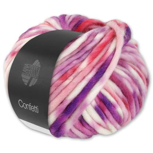 Frida's Wollhaus Lana Grossa 100 g Confetti Wolle Garn Stricken Merino Dochtgarn dick 10 Farben (5 | Weiß/Pink/Orange/Flieder/Blauviolett) von Frida's Wollhaus