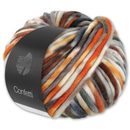 Frida's Wollhaus Lana Grossa 100 g Confetti Wolle Garn Stricken Merino Dochtgarn dick 10 Farben (9 | Rohweiß/Graubraun/Rost/Orange/Marone) von Frida's Wollhaus