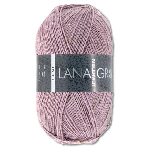 Frida's Wollhaus Lana Grossa 100 g Meilenweit 100 Tweed Sockenwolle Stricken Garn 20 Farben (170 | Mauve) von Frida's Wollhaus