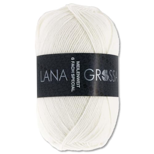 Frida's Wollhaus Lana Grossa 150 g Meilenweit 6-fach 150 Sockenwolle Stricken Garn 19 Farben (8840 | Weiß) von Frida's Wollhaus