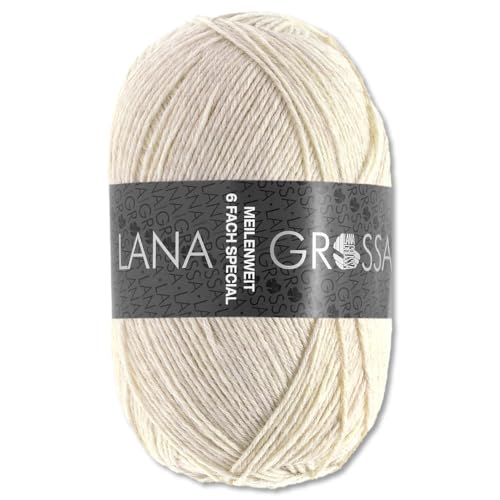 Frida's Wollhaus Lana Grossa 150 g Meilenweit 6-fach 150 Sockenwolle Stricken Garn 19 Farben (9228 | Natur meliert) von Frida's Wollhaus