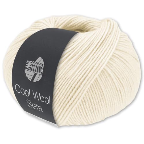 Frida's Wollhaus Lana Grossa 50 g Cool Wool Seta Stricken Häkeln Schurwolle Seide 18 Farben (1 | Weiß) von Frida's Wollhaus