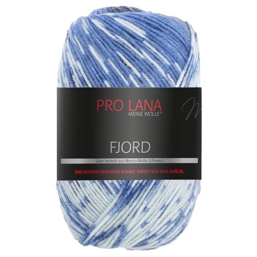 Frida's Wollhaus Pro Lana 100 g Fjord Norweger-Muster Farbverlaufswolle Stricken Garn 14 Farben (84 | Blau-grau-weiß) von Frida's Wollhaus