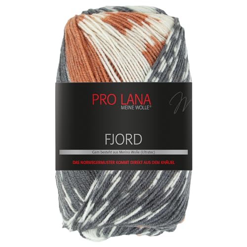 Frida's Wollhaus Pro Lana 100 g Fjord Norweger-Muster Farbverlaufswolle Stricken Garn 14 Farben (87 | Braun-grau-weiß) von Frida's Wollhaus