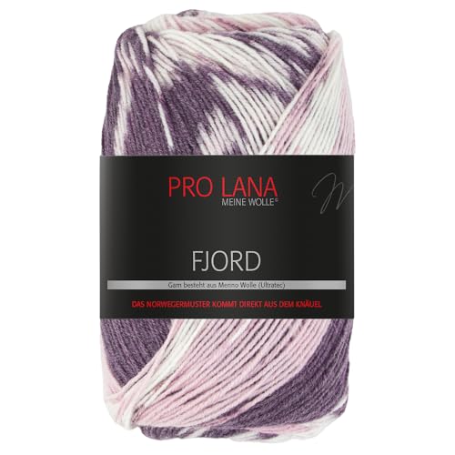 Frida's Wollhaus Pro Lana 100 g Fjord Norweger-Muster Farbverlaufswolle Stricken Garn 14 Farben (88 | Pflaume-altrosa-weiß) von Frida's Wollhaus