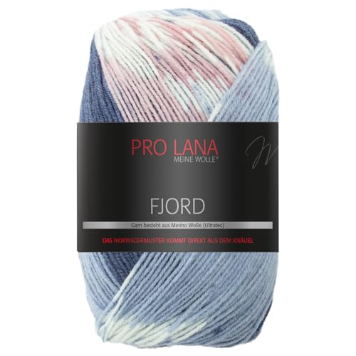 Frida's Wollhaus Pro Lana 100 g Fjord Norweger-Muster Farbverlaufswolle Stricken Garn 14 Farben (94 | Blau-altrosa-weiß) von Frida's Wollhaus