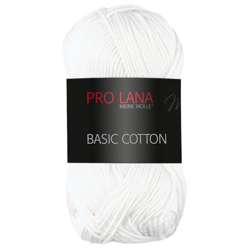 Frida's Wollhaus Pro Lana 50 g Basic Cotton Baumwolle Stricken Häkeln Wolle Basic-Garn 64 Farben (01 | Weiß) von Frida's Wollhaus