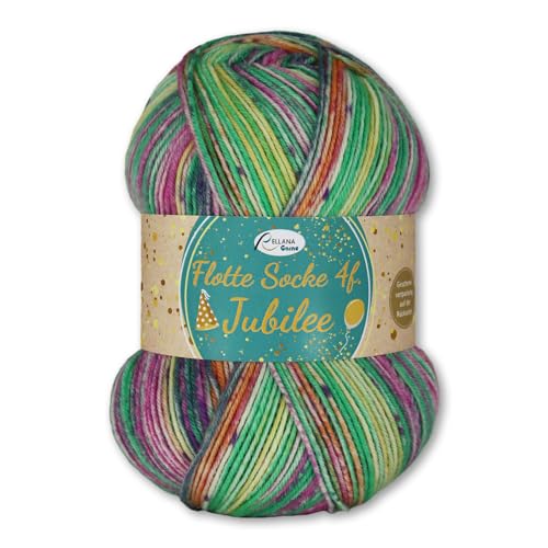 Frida's Wollhaus Rellana 100 g Flotte Socke 4 f. Jubilee Schurwolle superwash OEKO-Tex 6 Farben (1762 | pink-grün-gelb) von Frida's Wollhaus