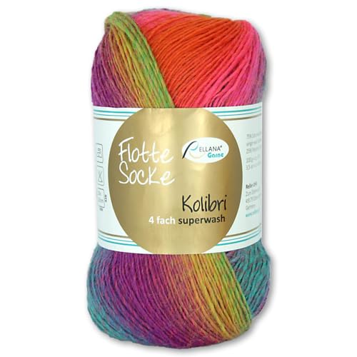 Frida's Wollhaus Rellana 100 g Flotte Socke Kolibri 4-fädig Sockenwolle 14 Farben (6214 | aqua | orange | pink | senf) von Frida's Wollhaus