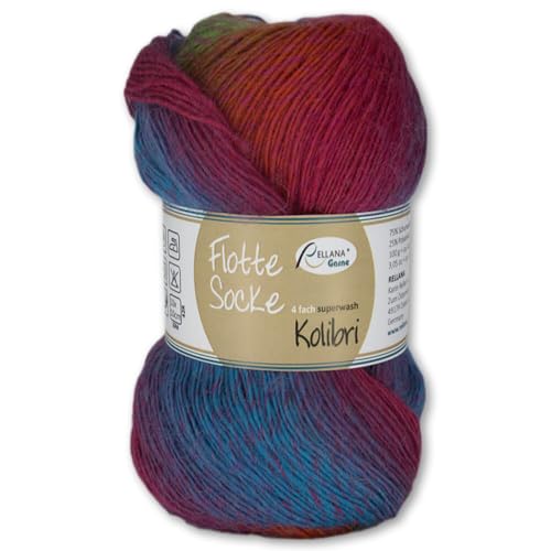 Frida's Wollhaus Rellana 100 g Flotte Socke Kolibri 4-fädig Sockenwolle 14 Farben (6219 | rot | blau | grün) von Frida's Wollhaus