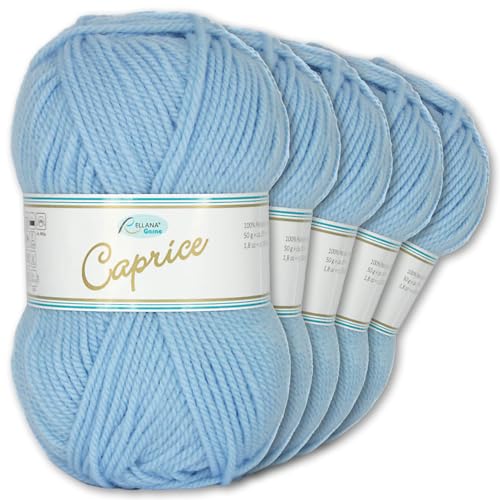 Frida's Wollhaus Rellana 5x50 g Caprice Wolle PREMIUM | in 22 Farben zur Auswahl | 100% Polyacryl (111 | Hellblau) von Frida's Wollhaus