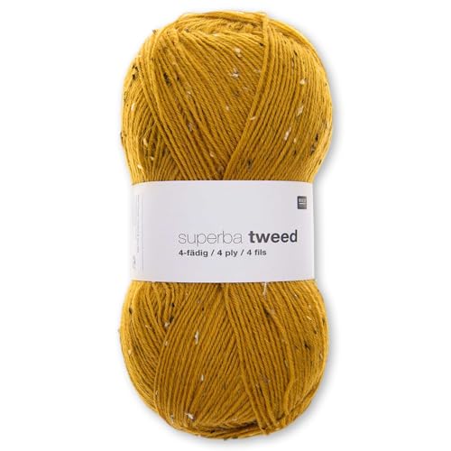 Frida's Wollhaus Rico Design 100 g superba tweed 4-fädig Sockengarn Wolle Garn Stricken Häkeln 8 Farben (004 | Senf) von Frida's Wollhaus