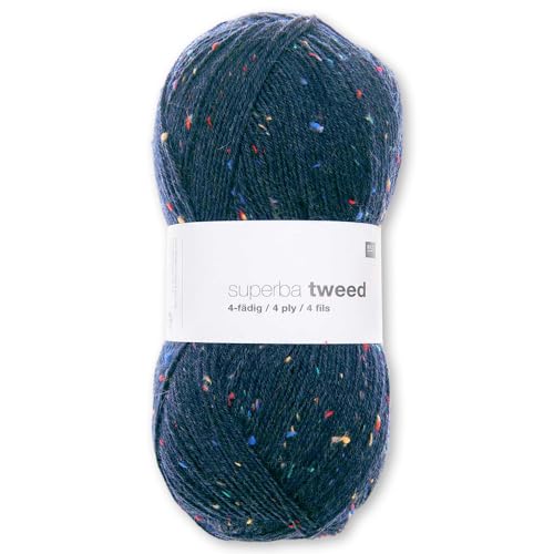 Frida's Wollhaus Rico Design 100 g superba tweed 4-fädig Sockengarn Wolle Garn Stricken Häkeln 8 Farben (006 | Marine) von Frida's Wollhaus