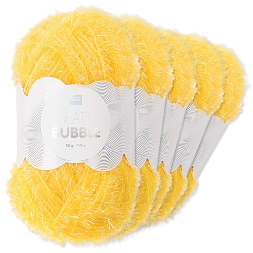 Frida's Wollhaus Rico Design 5 x 50 g Creative Bubble Schwammgarn Wolle Stricken Häkeln 57 Farben (002 | Gelb) von Frida's Wollhaus