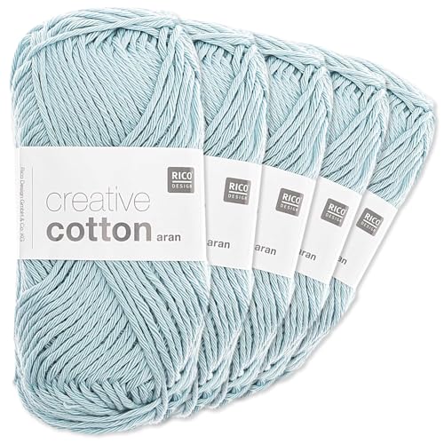 Frida's Wollhaus Rico Design 5 x 50 g Creative Cotton Aran Wolle Stricken Häkeln 63 Farben (32 | Hellblau) von Frida's Wollhaus