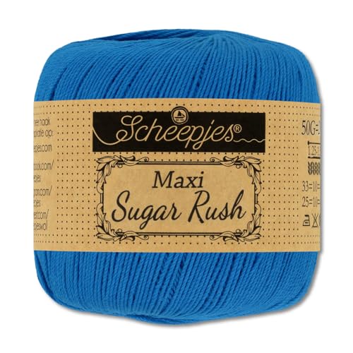 Frida's Wollhaus Scheepjes 50 g Maxi Sugar Rush Häkelgarn Filethäkeln Baumwolle 87 Farben (201 | Electric Blue) von Frida's Wollhaus