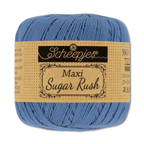 Frida's Wollhaus Scheepjes 50 g Maxi Sugar Rush Häkelgarn Filethäkeln Baumwolle 87 Farben (261 | Capri Blue) von Frida's Wollhaus