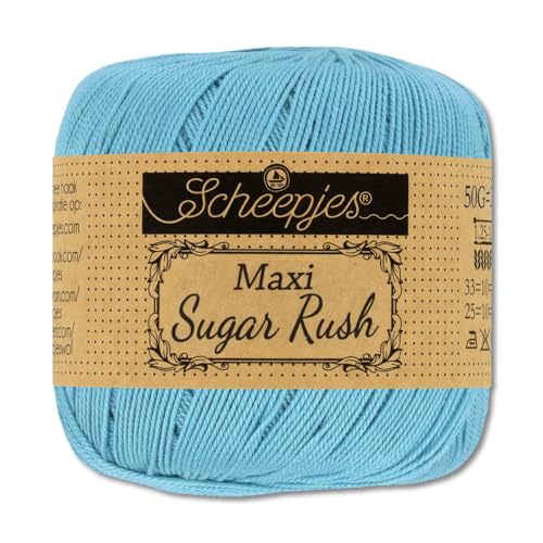 Frida's Wollhaus Scheepjes 50 g Maxi Sugar Rush Häkelgarn Filethäkeln Baumwolle 87 Farben (510 | Sky Blue) von Frida's Wollhaus