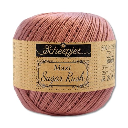 Frida's Wollhaus Scheepjes 50 g Maxi Sugar Rush Häkelgarn Filethäkeln Baumwolle 87 Farben (776 | Antique Rose) von Frida's Wollhaus