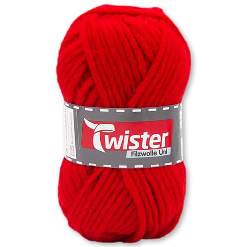 Frida's Wollhaus Twister 50 g Filzwolle Uni Wintergarn Stricken Häkeln Filzen Wolle 10 Farben (35 | Rot) von Frida's Wollhaus