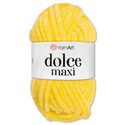 Frida's Wollhaus YarnArt 200 g Dolce Maxi Chenille Wolle Garn Stricken Häkeln Samtig Weich Super Bulky 19 Farben (761 | Gelb) von Frida's Wollhaus