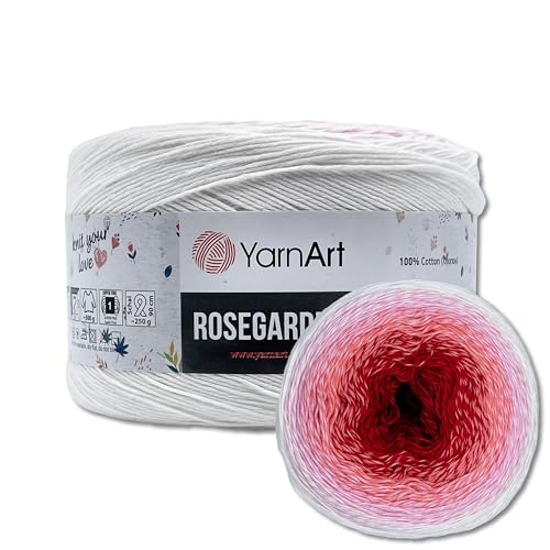 Frida's Wollhaus YarnArt 250 g = 1000 m Rosegarden Bobbel Farbverlaufsgarn Wolle 26 Farben (304 | Weiß-Rosa-Dunkelrot) von Frida's Wollhaus