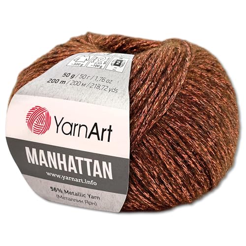 Frida's Wollhaus YarnArt 50 g Manhattan Metallic-Wolle Viskose-Garn Effektgarn 16 Farben (912 | Kupfer) von Frida's Wollhaus