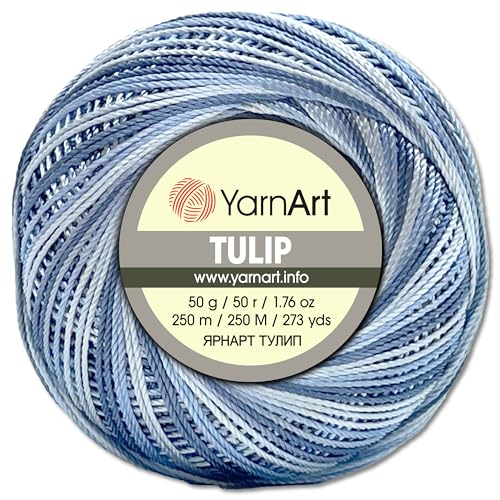 Frida's Wollhaus YarnArt 50 g Tulip Häkelgarn Filetgarn Mikrofaser glänzend seidig 49 Farben (456 | Grau-blau-dunkelblau) von Frida's Wollhaus
