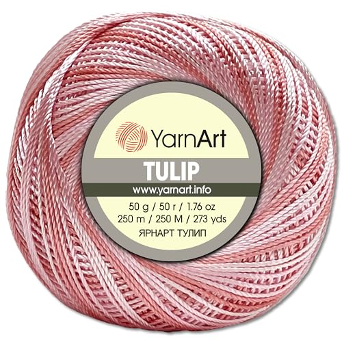 Frida's Wollhaus YarnArt 50 g Tulip Häkelgarn Filetgarn Mikrofaser glänzend seidig 49 Farben (457 | Weiß-rosa) von Frida's Wollhaus