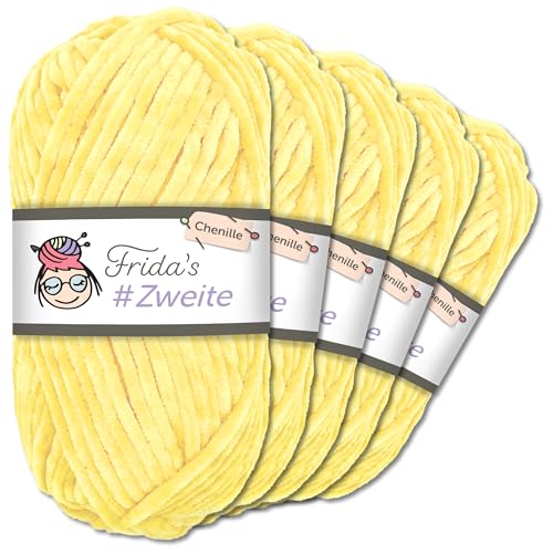 Frida`s #Zweite Wolle 5 x 100g Chenille Wolle Garn Amigurumi Stricken & Häkeln weich (02 - Sonnengelb) von Frida's Wollhaus