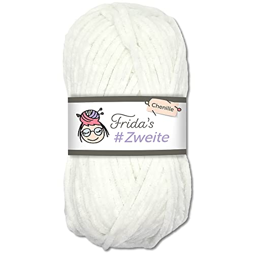 Frida's #Zweite Wolle 100g Chenille Wolle Amigurumi Stricken & Häkeln weich (01 - Schneeweiß) von Frida's Wollhaus