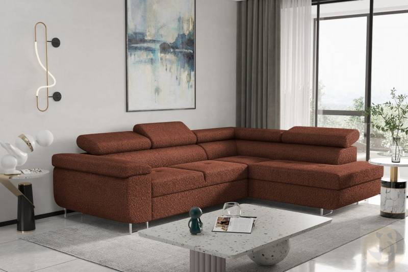 Friderik-EU Ecksofa ANTONIA Moderne Couch auf Metallbeinen, Bettkasten, Schlaffunktion, verstellbare Kopfstützen von Friderik-EU