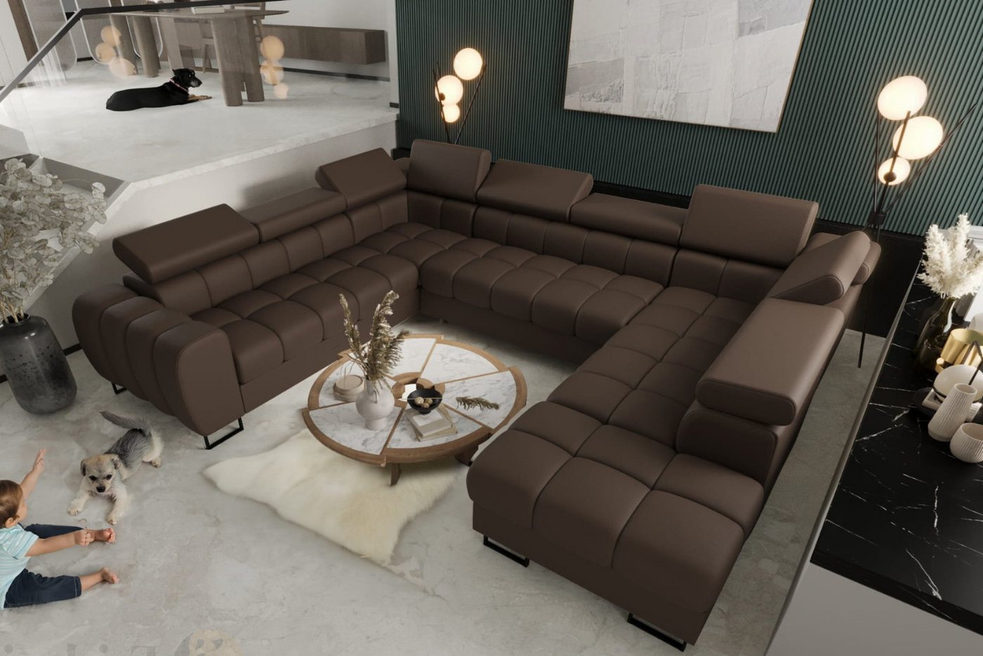 Friderik-EU Ecksofa ASPEN MAX I Ledersofa U-form Schlaffunktion zwei Bettkasten L-8 von Friderik-EU