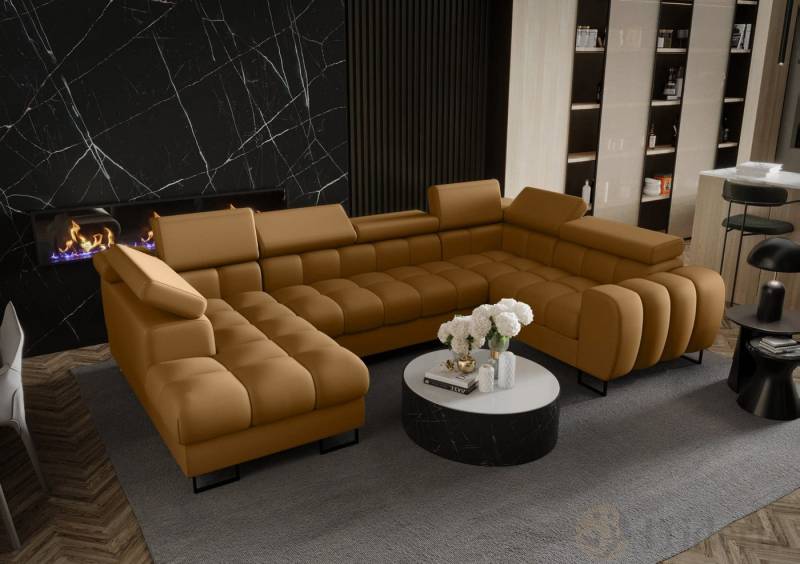 Friderik-EU Ecksofa ASPEN MAX II Ledersofa U-form 195x350x170 cm Schlaffunktion Bettkasten von Friderik-EU