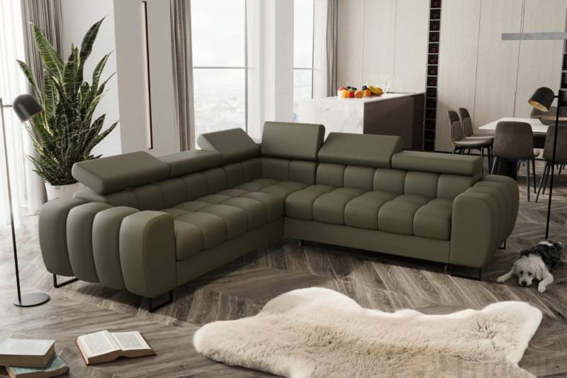 Friderik-EU Ecksofa ASPEN MAX Ledersofa 260×260 Schlaffunktion Bettkasten Olivgrün L-2 von Friderik-EU