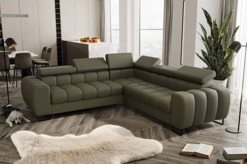 Friderik-EU Ecksofa ASPEN MAX Ledersofa 260×260 Schlaffunktion Bettkasten Olivgrün L-2 von Friderik-EU
