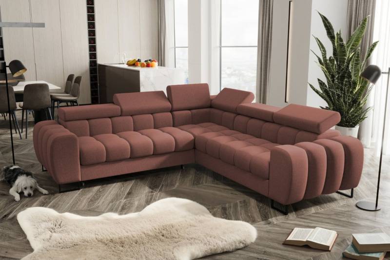 Friderik-EU Ecksofa Aspen Max 260x260 cm mit verstellbaren Kopfstützen, Stoff Gemma, - Schlaffunktion und Bettkasten - Liegefläche 117x190 cm von Friderik-EU