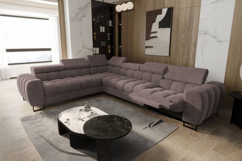 Friderik-EU Ecksofa Aspen Max Relax 330×260 cm mit Schlaffunktion & Relax, Terra Stoff, - verstellbare Kopfstützen - Liegefläche 117x190 cm - Schlafsofa von Friderik-EU