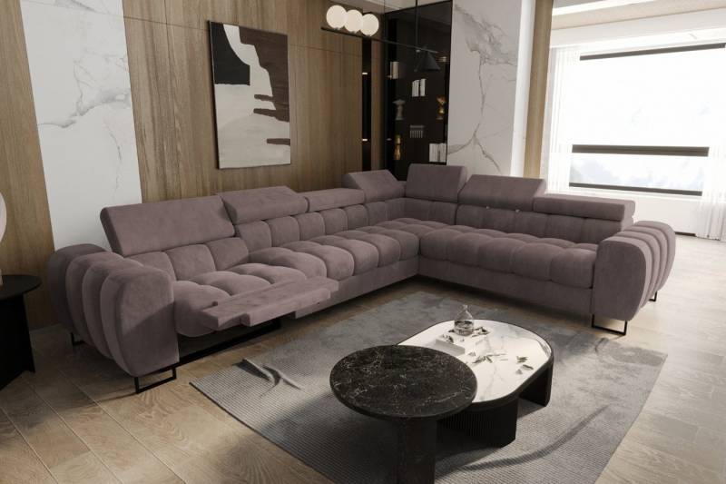 Friderik-EU Ecksofa Aspen Max Relax 330×260 cm mit Schlaffunktion & Relax, Terra Stoff, - verstellbare Kopfstützen - Liegefläche 117x190 cm - Schlafsofa von Friderik-EU