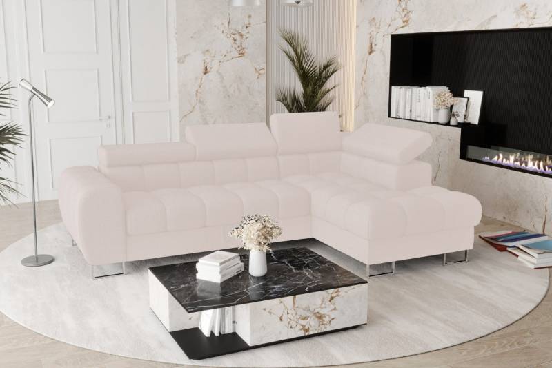 Friderik-EU Ecksofa Aspen Mini mit Schlaffunktion und Bettkasten – 260x170 - Gemma Stoff, - verstellbare Kopfstützen - Liegefläche 117x190 cm - Schlafsofa von Friderik-EU