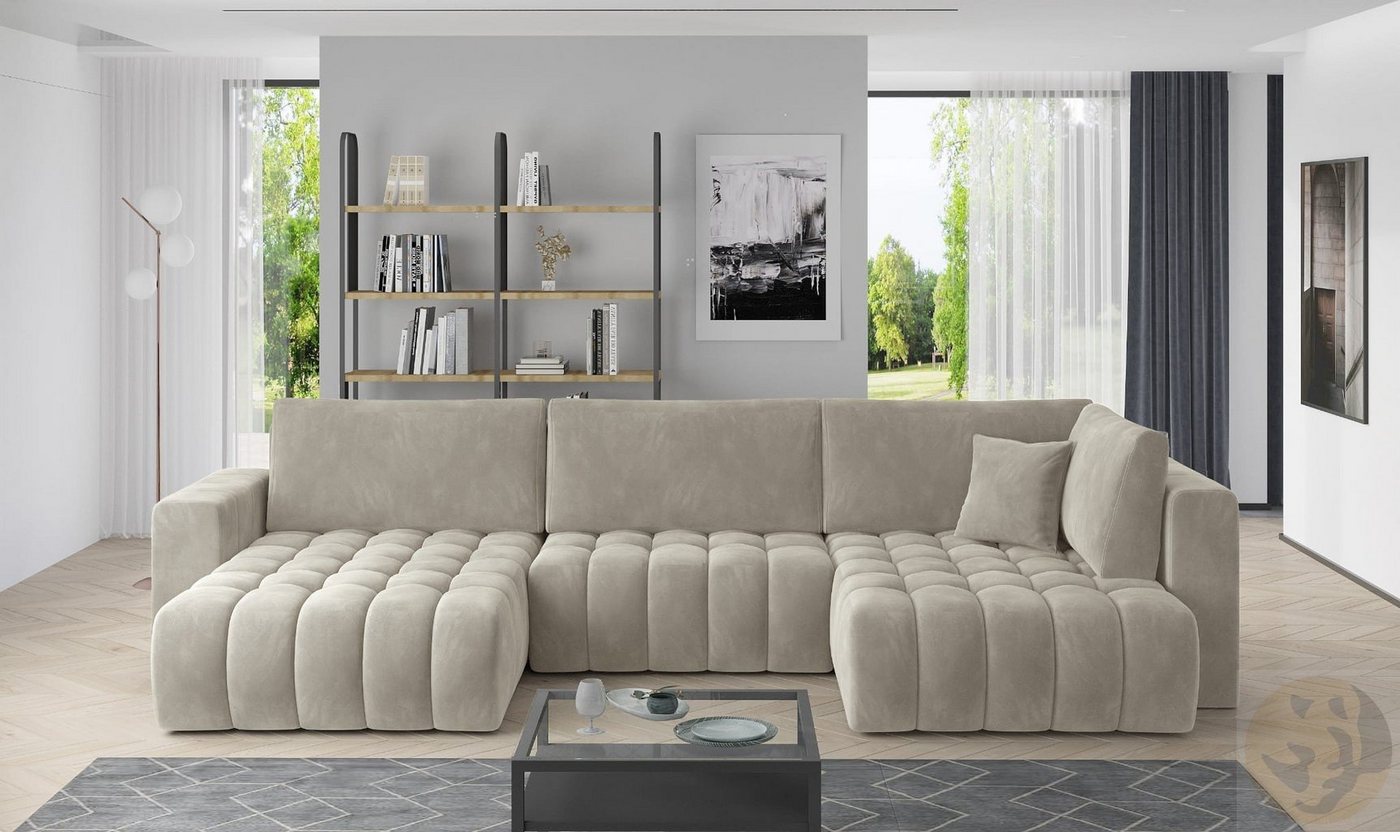 Friderik-EU Ecksofa BONITO Große ausziehbare gepolsterte Couch mit Bettkasten von Friderik-EU