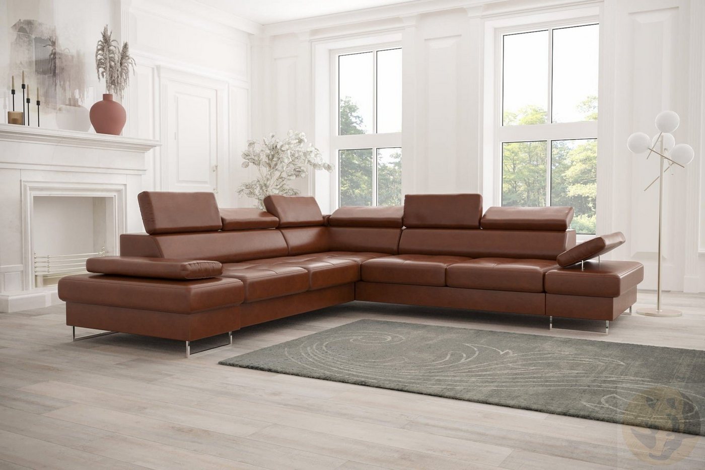 Friderik-EU Ecksofa GALAXY MAX Große Echtleder Couch Links/Rechts 208x208, mit Schlaffunktion und Bettkasten von Friderik-EU