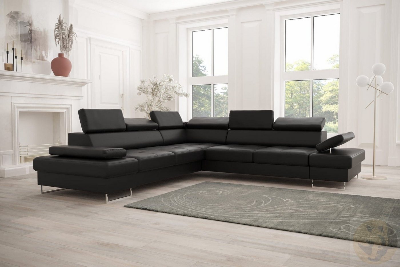 Friderik-EU Ecksofa GALAXY MAX Große Echtleder Couch Links/Rechts 208x208, mit Schlaffunktion und Bettkasten von Friderik-EU