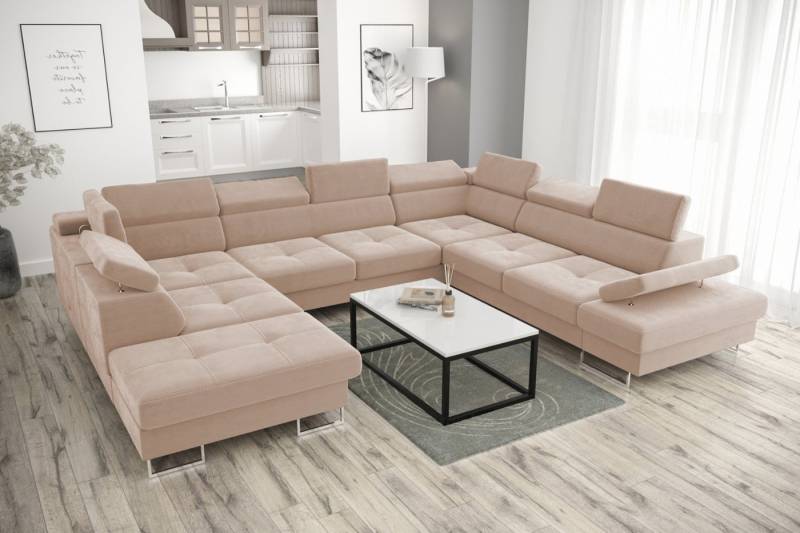 Friderik-EU Ecksofa GALAXY MAX I Ecksofa mit Schlaffunktion, 280x350x225 cm, Stoff Gemma, Bettkasten, verstellbaren Kopfstützen & Armlehne, Made in EU von Friderik-EU