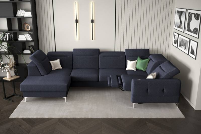 Friderik-EU Ecksofa Malibu Max II mit Schlaffunktion und Relaxfunktion, 180x350x182 cm, höhenverstellbare Kopfstützen, Stoff Gemma, moderne Metallfüße von Friderik-EU