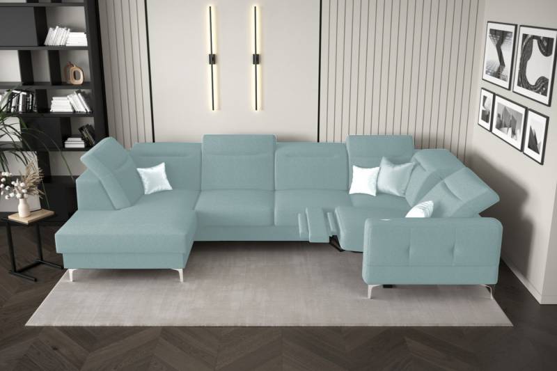 Friderik-EU Ecksofa Malibu Max II mit Schlaffunktion und Relaxfunktion, 180x350x182 cm, höhenverstellbare Kopfstützen, Stoff Gemma, moderne Metallfüße von Friderik-EU