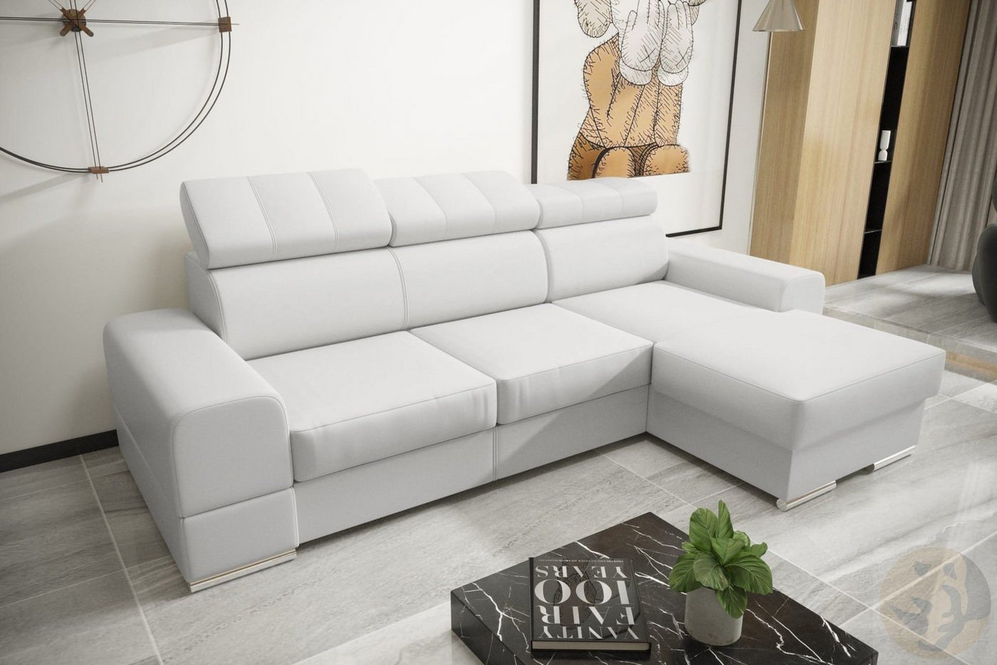 Friderik-EU Ecksofa ROYAL MINI Moderne Couch aus Echtleder 260x160, mit Schlaffunktion von Friderik-EU