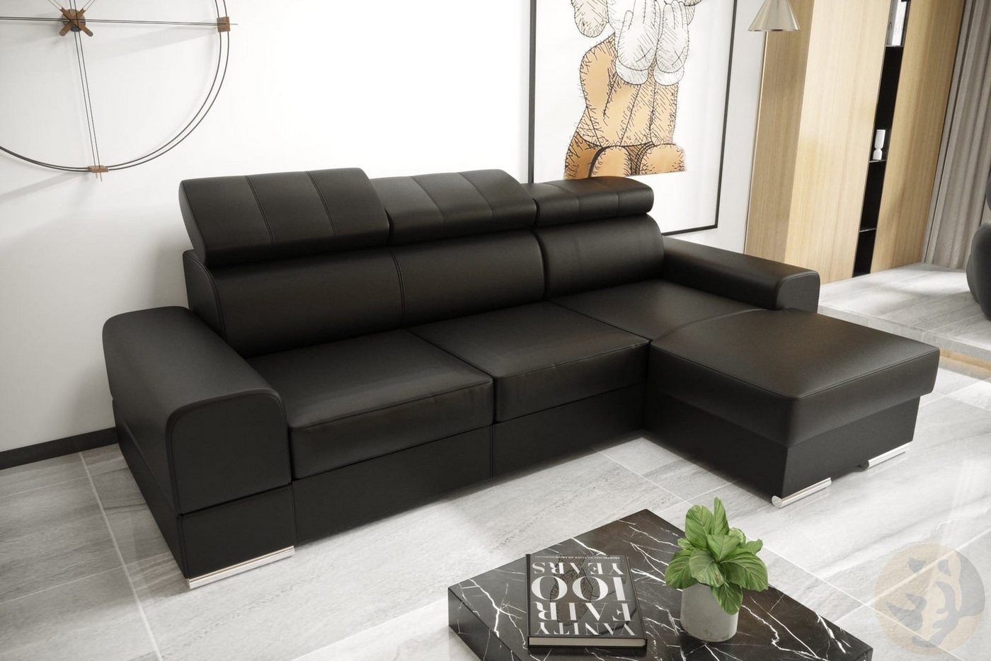 Friderik-EU Ecksofa ROYAL MINI Moderne Couch aus Echtleder 260x160, mit Schlaffunktion von Friderik-EU