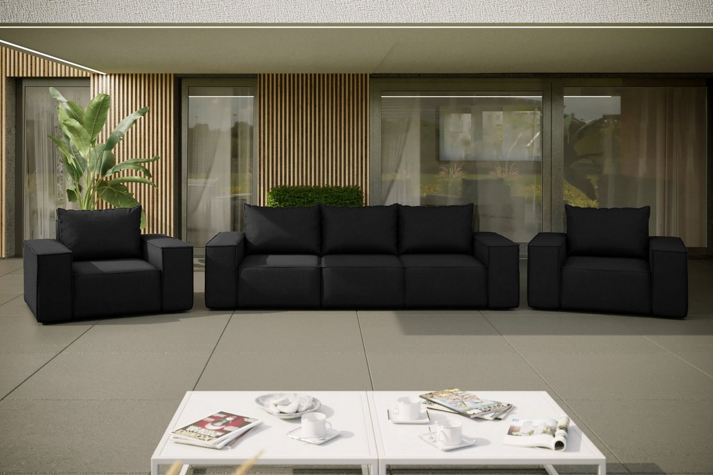 Friderik-EU Gartenlounge-Set Dreisitzer Sofa mit 2 Sesseln Gartenmöbel Terrasse Wasserdicht Rattan von Friderik-EU